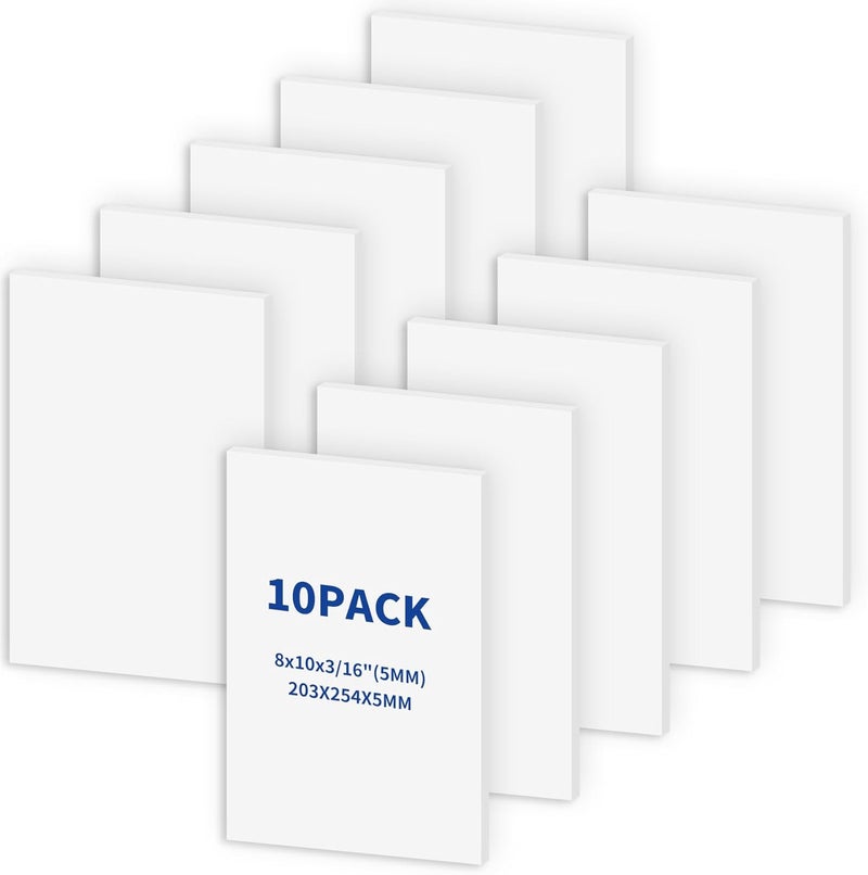 KICPEG ألواح فوم بيضاء 8" × 10" - عبوة 10 - لوح فوم مزدوج الجوانب لعلامات العروض التقديمية للمدرسة والمكتب من بوليسترين صلب، ورقة فوم، لوح فوم للحرف اليدوية - بسماكة 3/16" (5 مم) - Image 1